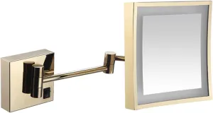 Square Cosmetic Mirror 8 Inch Bathroom Mirror Wall Mounted USB Rgeable Makeup Mirror 3X Magnification Shaving Mirror 180°Swivel Vanity Mirror(Color:Gold)