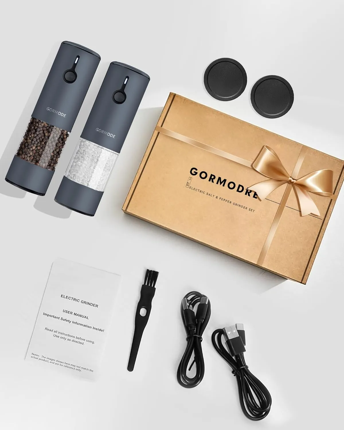 Stainless Steel Electric Salt and Pepper Grinder Set (Wedgwood Blue) - 2 Pack Rechargeable Mills with LED Light, 6 Adjustable Grind Modes & Rustproof Design - Premium Kitchen Tool with USB-C Charging