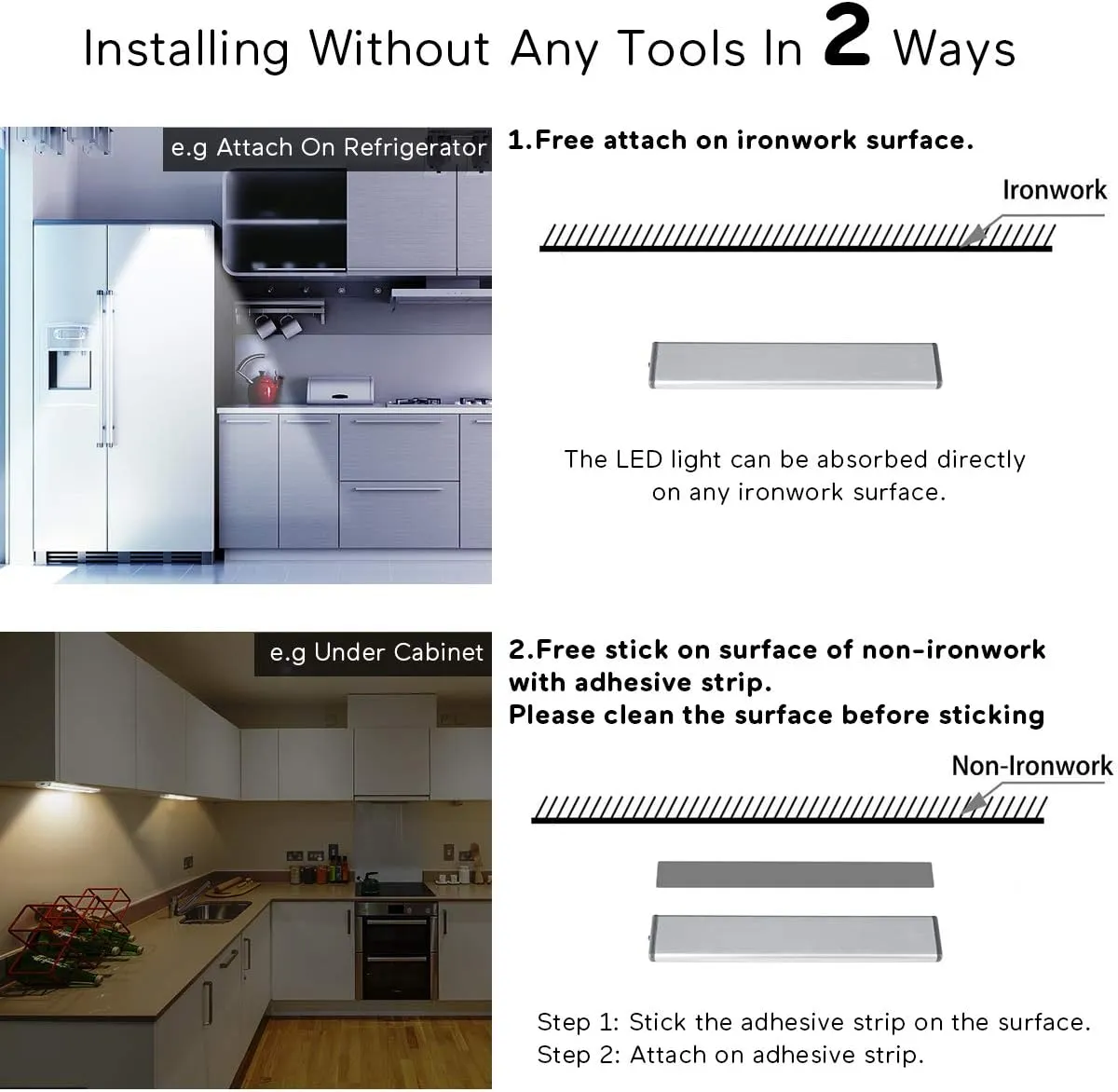 Stick On Cabinet Light,Under Counter Lighting, Motion Sensor, 10 LED Wireless USB Rechargeable Kitchen Battery Operated for Wardrobe,Closets,Cupboard,Warm White-2Pack