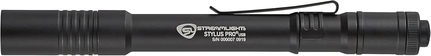 Streamlight 66133 Stylus Pro USB 350-Lumen Rechargeable Penlight with 120V AC Cord, Nylon Holster, Black