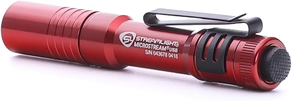Streamlight 66602 MicroStream 250-Lumen EDC Ultra-Compact Flashlight with USB Rechargeable Battery, Clear Retail Packaging, Red