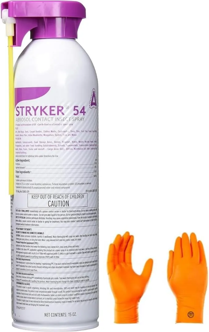 Stryker 54 Aerosol Contact Insect Spray with Injector 15oz | Premium USA Supply Gloves for Safe Eradication | USA Supply Pest ID Card