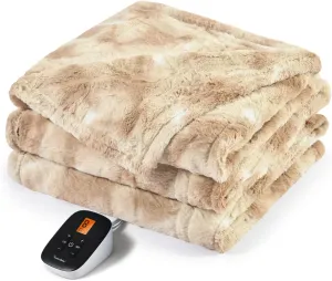 Sunable Heated Electric Blanket - Machine Washable Blanket with Time Settings 10 Heat Settings Full Size 77×84 inches Beige - Faux Fur