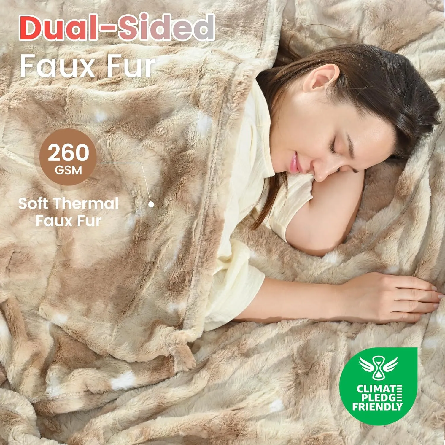 Sunable Heated Electric Blanket - Machine Washable Blanket with Time Settings Heat Settings Full Size 77×84 inches, ETL Certified, Beige - Faux Fur