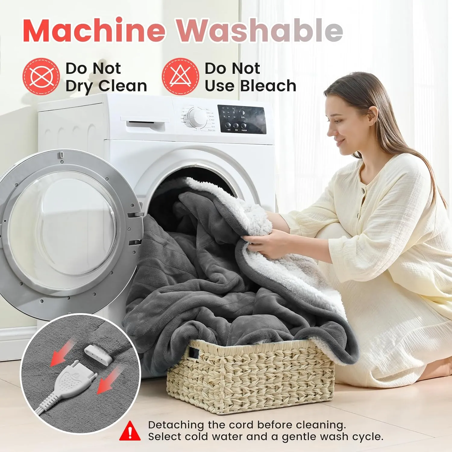 Sunable Heated Electric Blanket - Machine Washable Blanket with Time Settings Heat Settings Full Size 77×84 inches, ETL Certified, Grey - Velvet & Sherpa