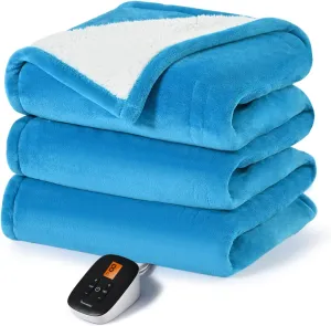 Sunable Heated Electric Blanket - Machine Washable Heating Blanket with Time Settings 10 Heat Settings Full Size 77×84 inches, ETL Certified, Teal - Velvet & Sherpa