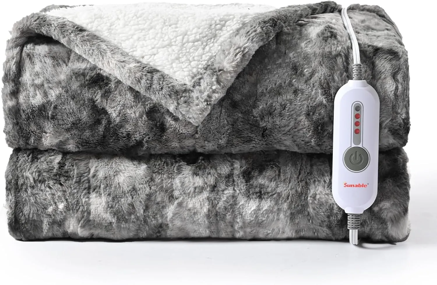 Sunable Heated Electric Throw - Machine Washable Soft Comfortable Heating Blanket 50×60 inches, ETL Certified, Marble Grey - Faux Fur & Sherpa
