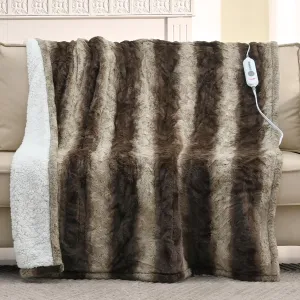 Sunable Heated Electric Throw - Machine Washable Soft Comfortable Heating Blanket with 4 Heat Settings 50×60 inches Chocolate - Faux Fur & Sherpa