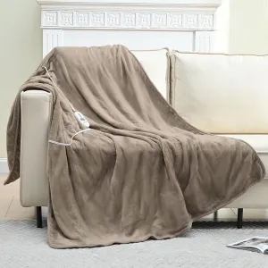 Sunable Heated Electric Throw - Machine Washable Soft Comfortable Heating Blanket with 4 Heat Settings 50×60 inches Taupe - Velvet