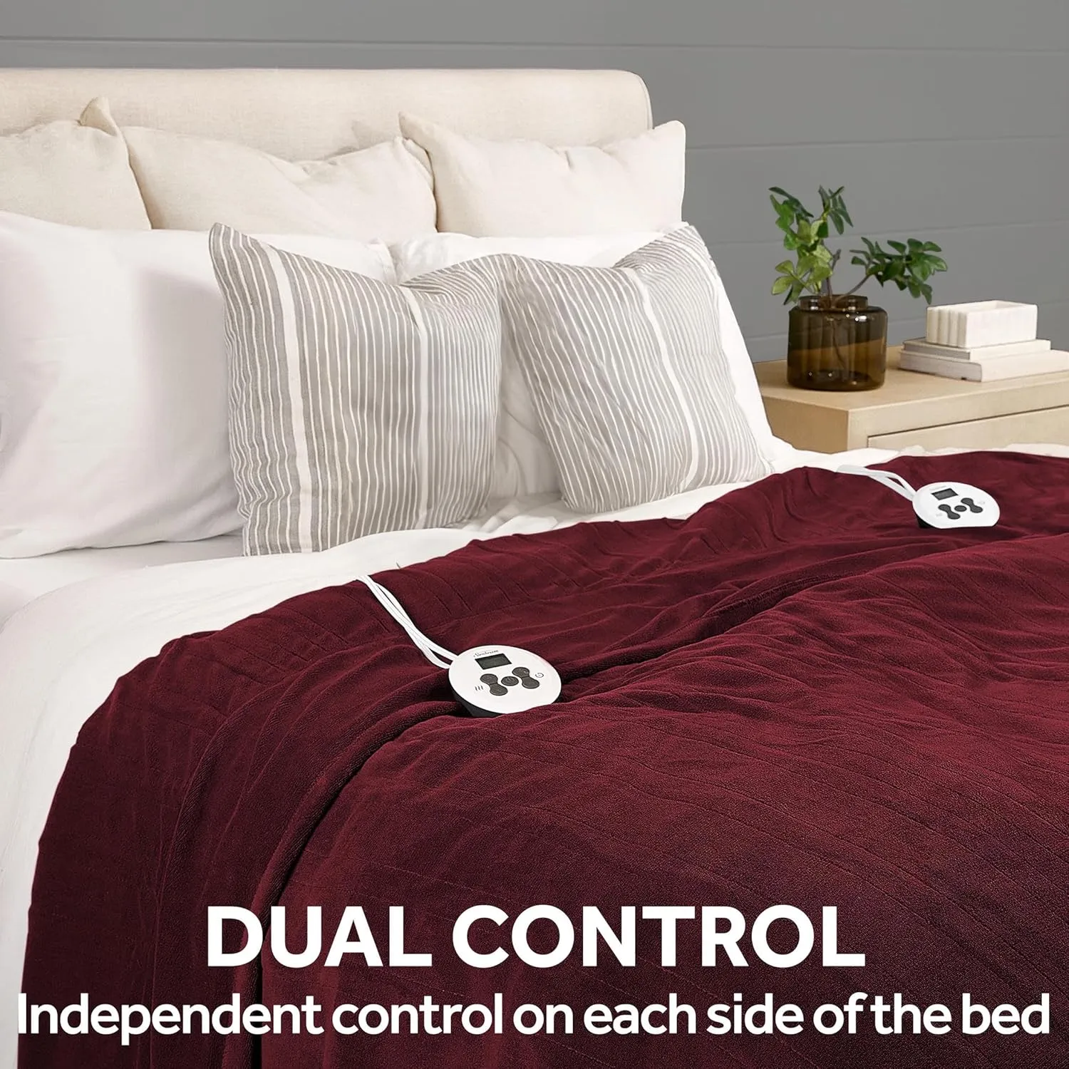 Sunbeam Electric Royal Luxe Microplush Heated Blanket 12 Heat Settings, 12-Hour Selectable Auto Shut-Off, Fast Heating, Warm and Cozy, Dark Cherry Color, Queen, 90" x 84"