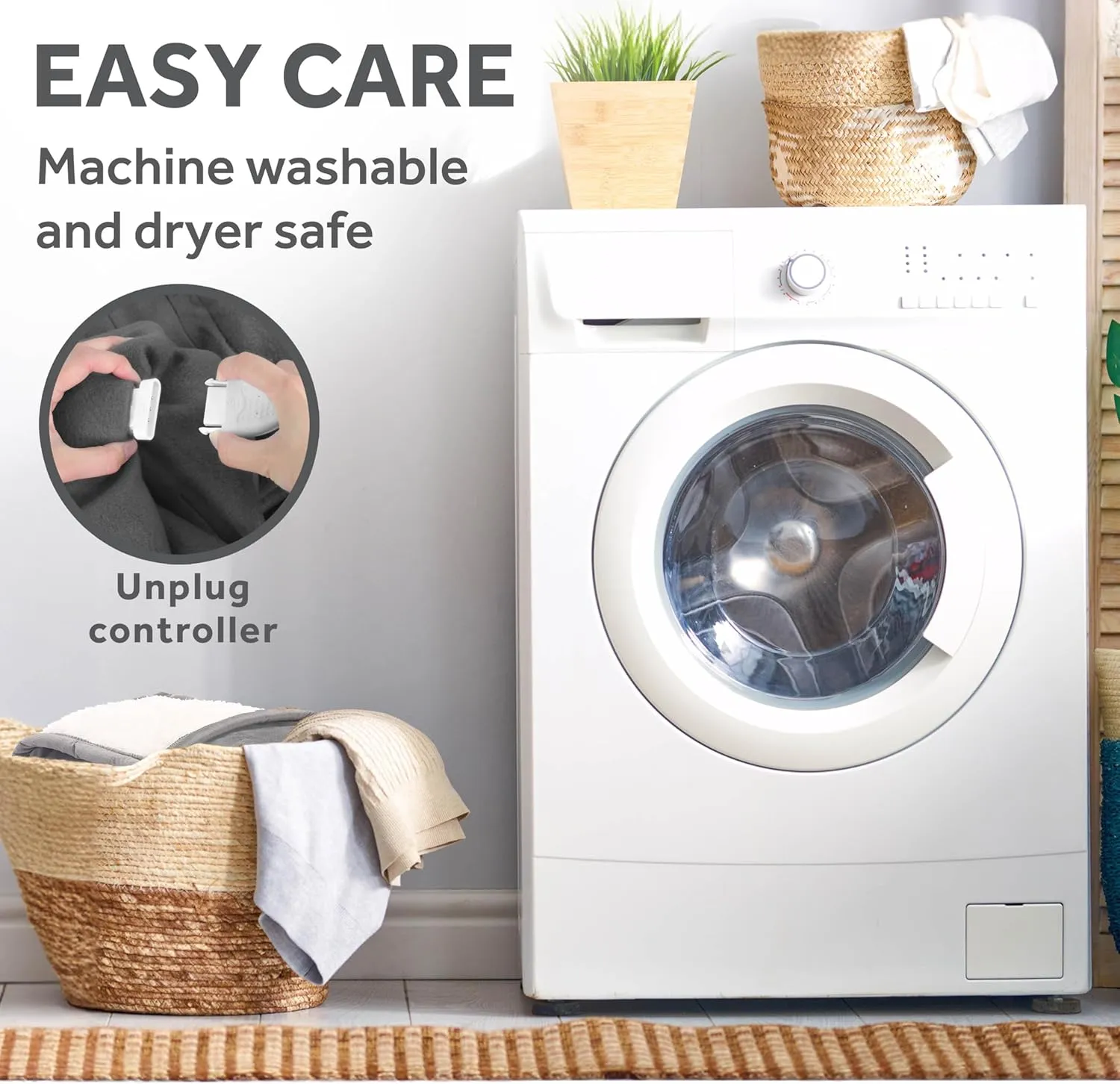 Sunbeam Electric Throw, Soft, Warm, Flannel Heated Blanket, 4 Heat Settings, 4-Hour Auto Shut-Off, Fast Heating, Comfy and Cozy, Grey Color, 50" x 60"