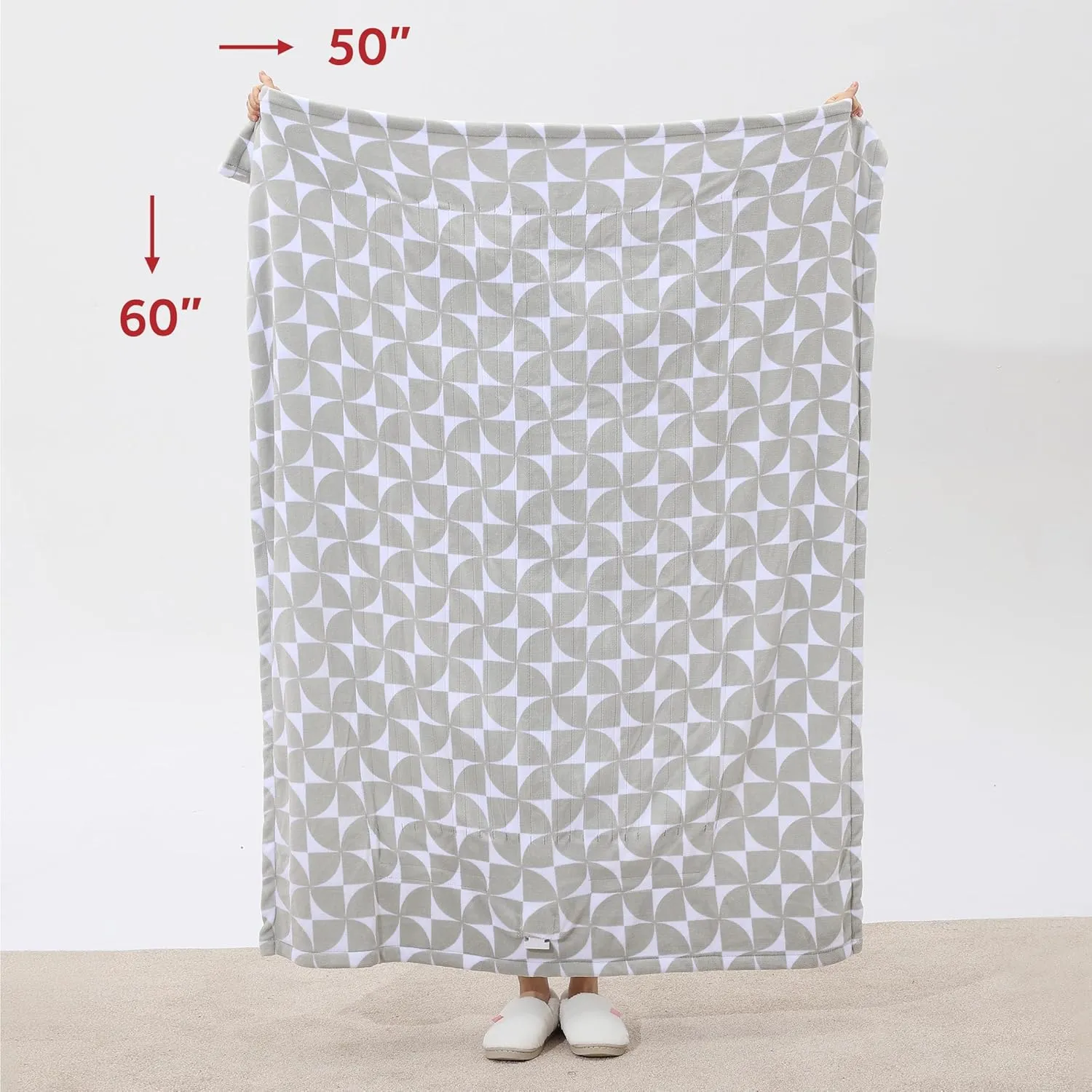 Sunbeam Royal Luxe Microplush Heated Throw Electric Blanket, 50" x 60", 4-Hour Auto Shut-Off,Fast Heating, Machine Washable, Warm and Cozy, Grey Geometric