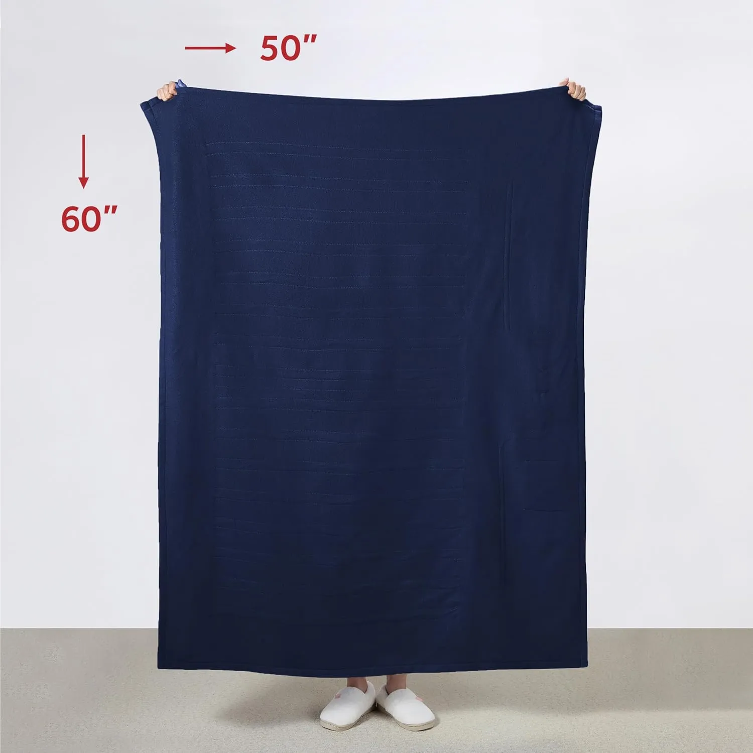 Sunbeam Royal Mink Sherpa Admiral Blue Heated Personal Throw / Blanket, Cozy-Warm, Adjustable Heat Settings
