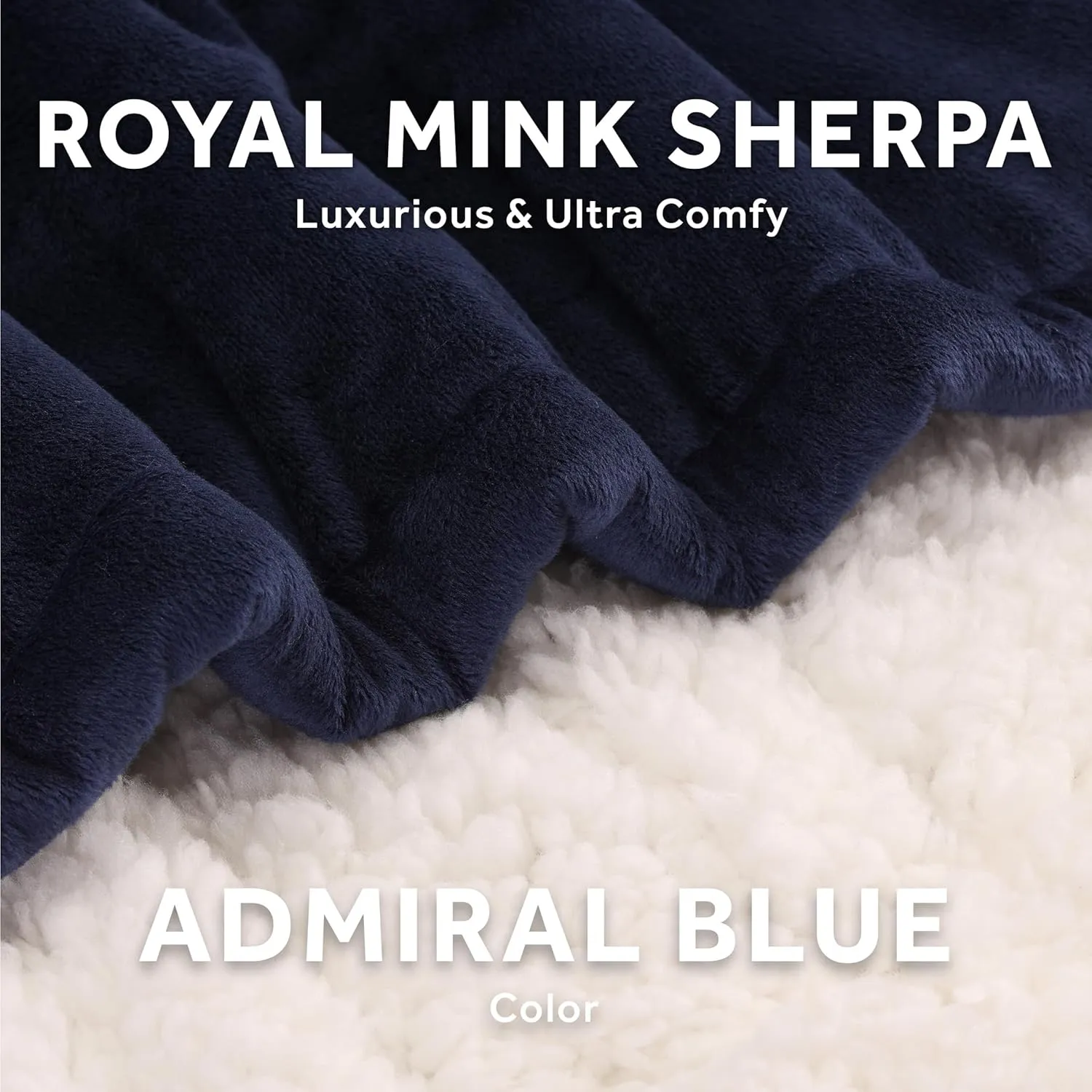 Sunbeam Royal Mink Sherpa Admiral Blue Heated Personal Throw / Blanket, Cozy-Warm, Adjustable Heat Settings