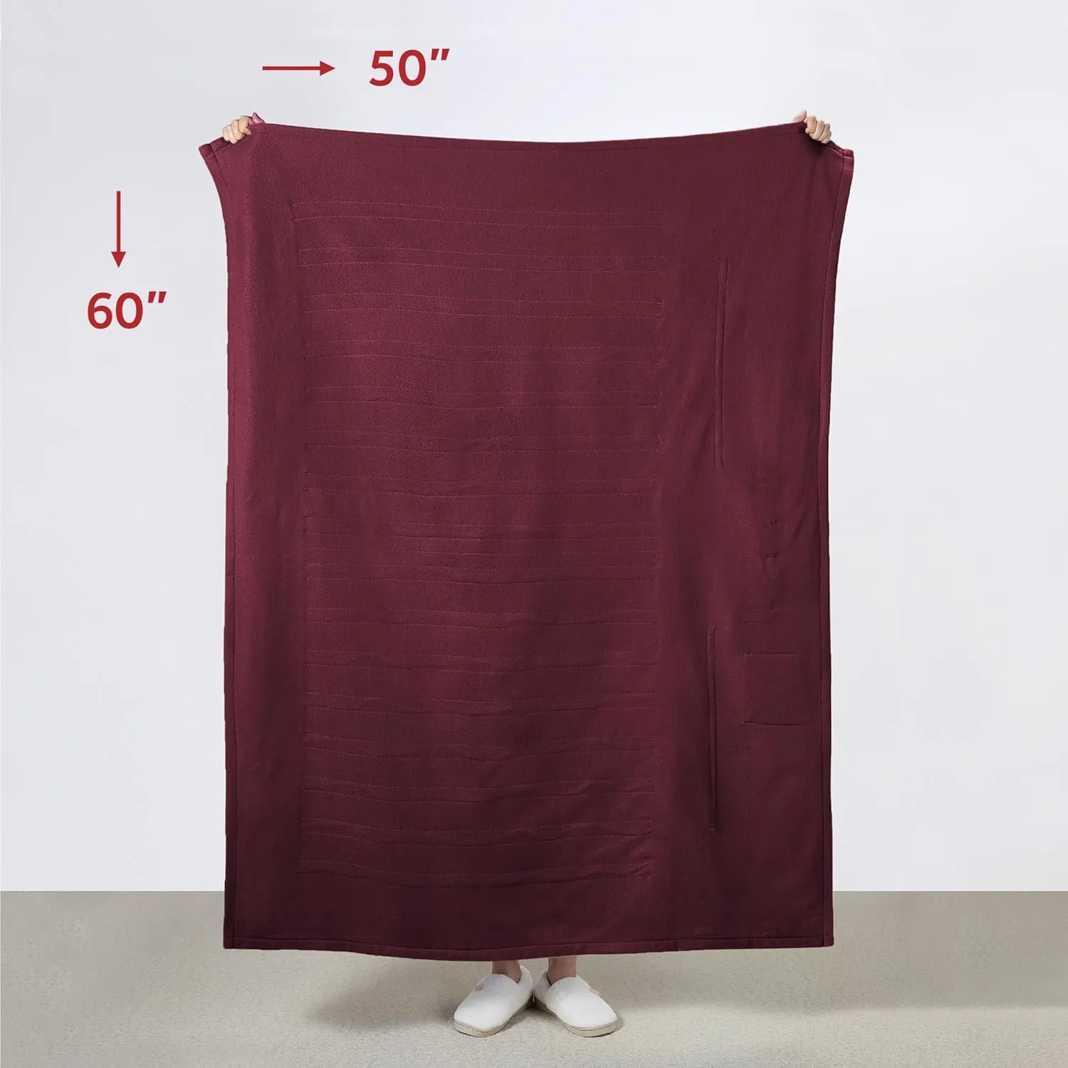 Sunbeam Royal Mink Sherpa Cabernet Heated Personal Throw / Blanket, Cozy-Warm, Adjustable Heat Settings