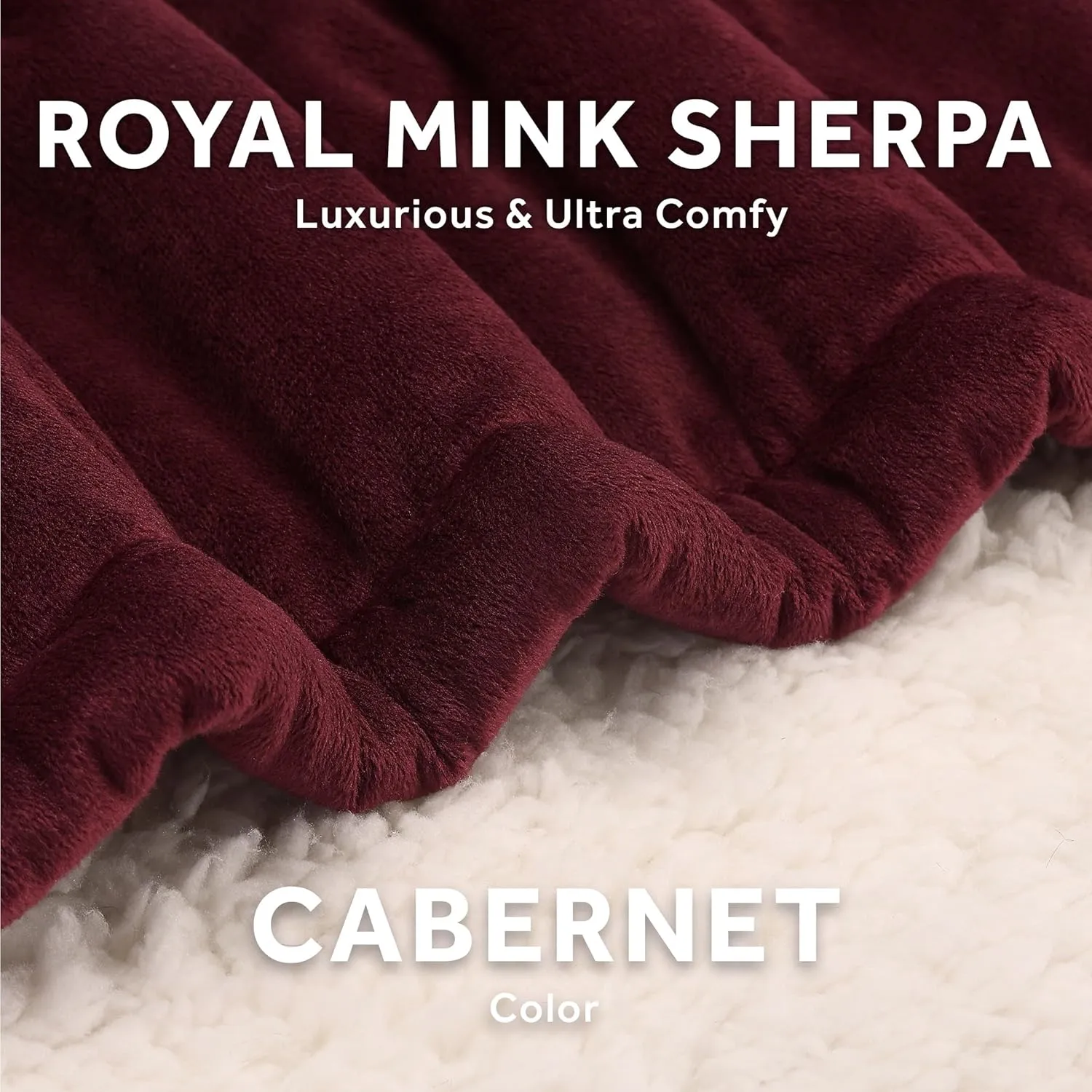 Sunbeam Royal Mink Sherpa Cabernet Heated Personal Throw / Blanket, Cozy-Warm, Adjustable Heat Settings