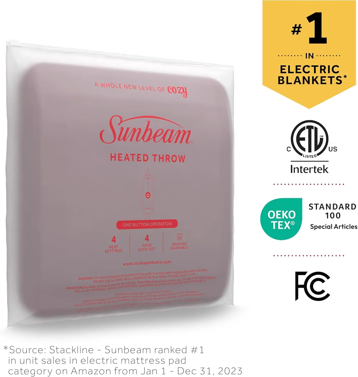 Sunbeam Royal Mink Sherpa Cabernet Heated Personal Throw / Blanket, Cozy-Warm, Adjustable Heat Settings