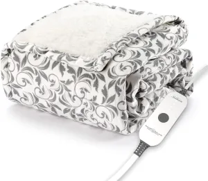 Sunbeam Royal Mink Sherpa Heated Throw Electric Blanket, 50" x 60", 4 Heat Settings, 4-Hour Auto Shut-Off, Warming Throw for Couch, Fast Heating, Machine Washable, Warm and Cozy, Grey Cape Paisley