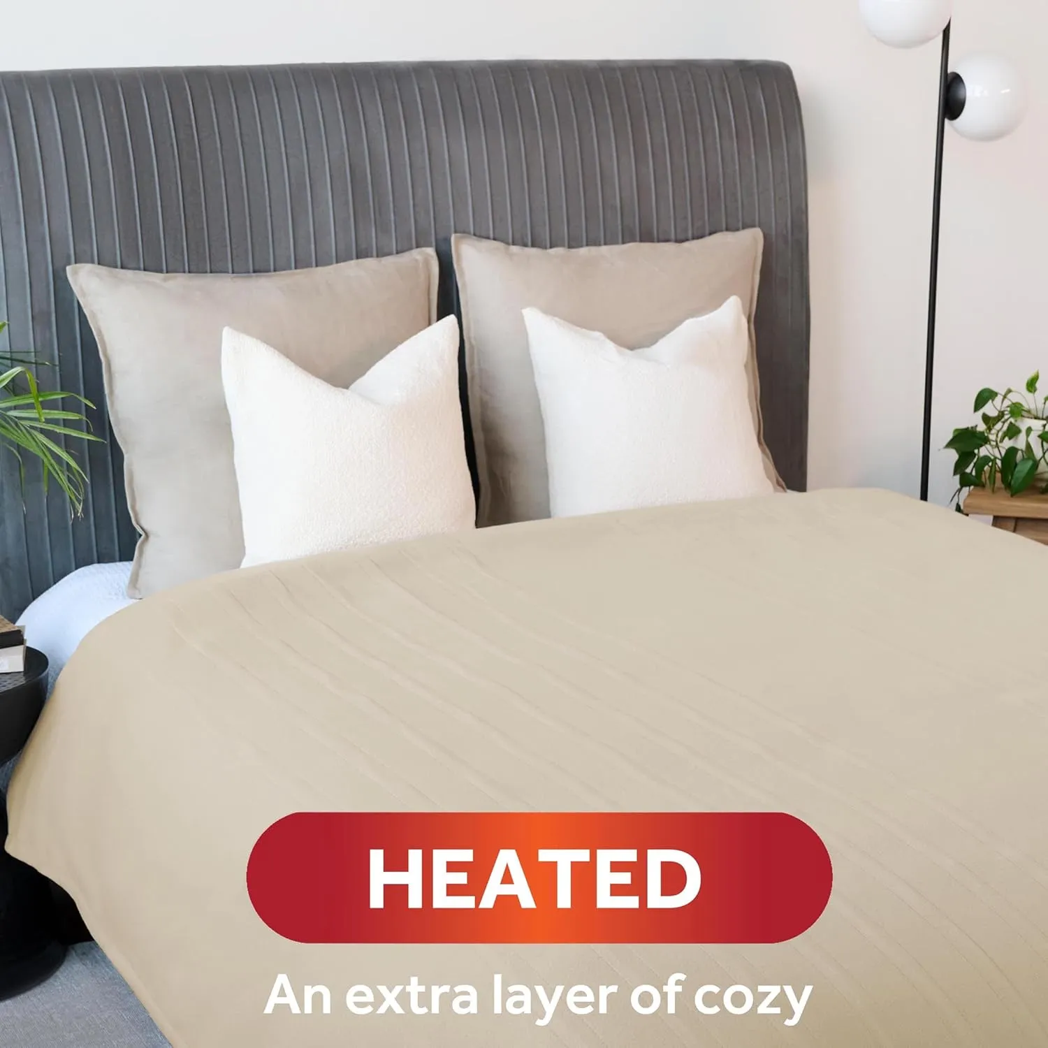 Sunbeam Royal Ultra Fleece Heated Electric Blanket King Size, 90" x 100", 12 Heat Settings, 12-Hour Auto Shut-Off, Machine Washable, Pebble Beige