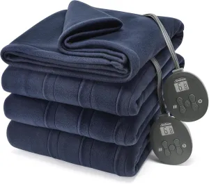 Sunbeam Royal Ultra Fleece Heated Electric Blanket Queen Size, 90" x 84", 12 Heat Settings, 12-Hour Selectable Auto Shut-Off, Fast Heating, Machine Washable, Warm and Cozy, Indigo