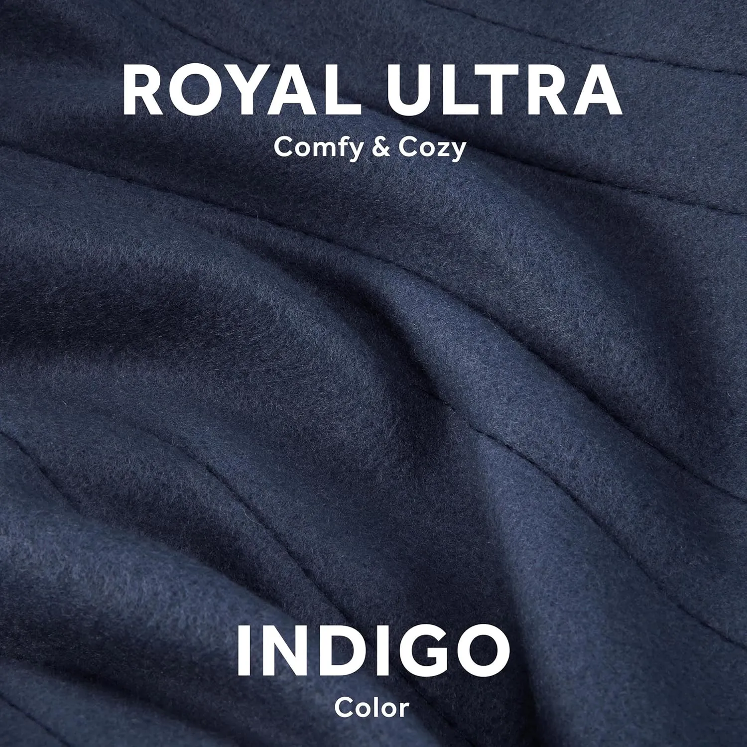 Sunbeam Royal Ultra Fleece Heated Electric Blanket Queen Size, 90" x 84", 12 Heat Settings, 12-Hour Selectable Auto Shut-Off, Fast Heating, Machine Washable, Warm and Cozy, Indigo