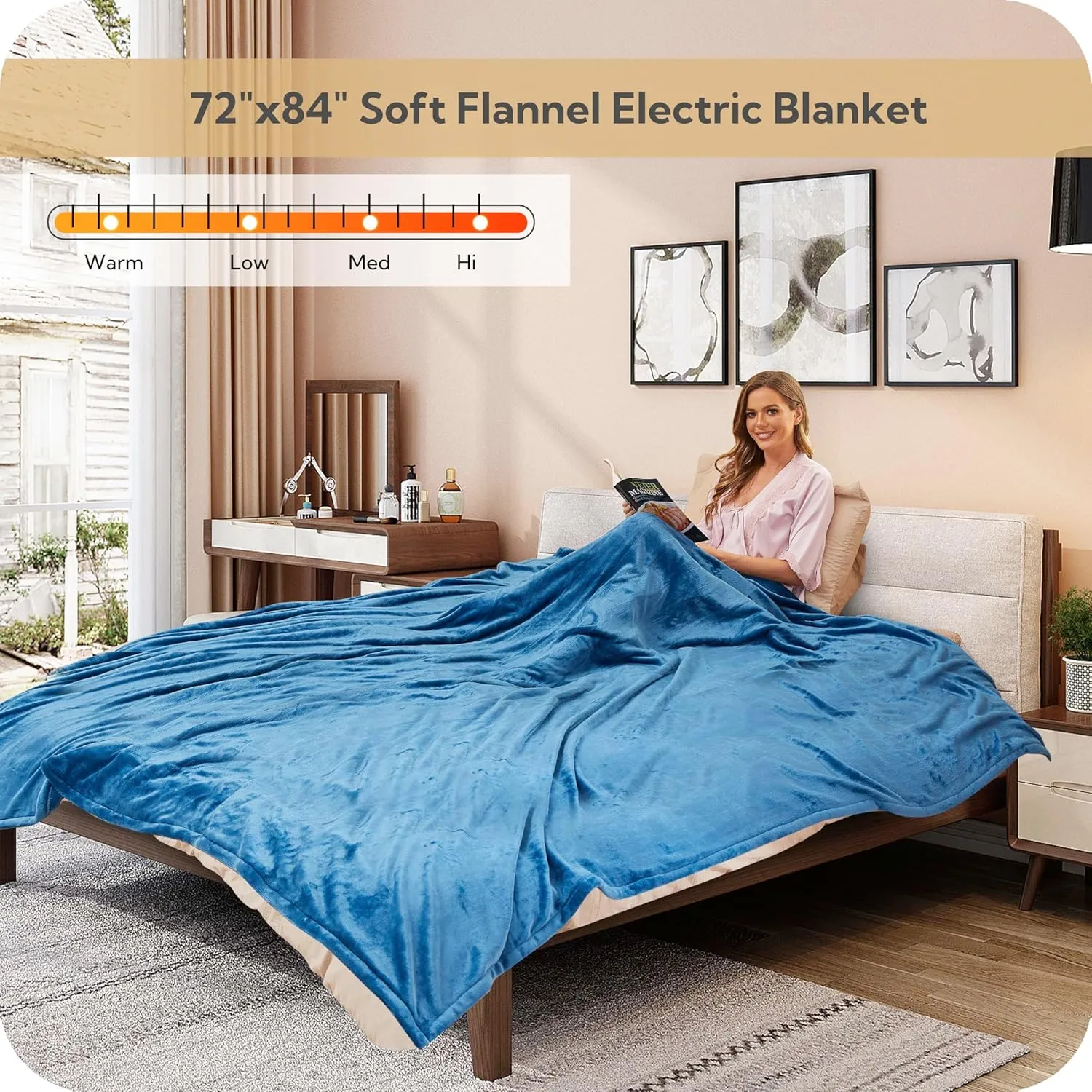 SUNNY HEAT Electric Blanket 72"x84" Full Size Cozy Warm Flannel with 4 Heating Levels & 10 Auto Off, Comfort Heating Blanket, for Bed & Office, Teal