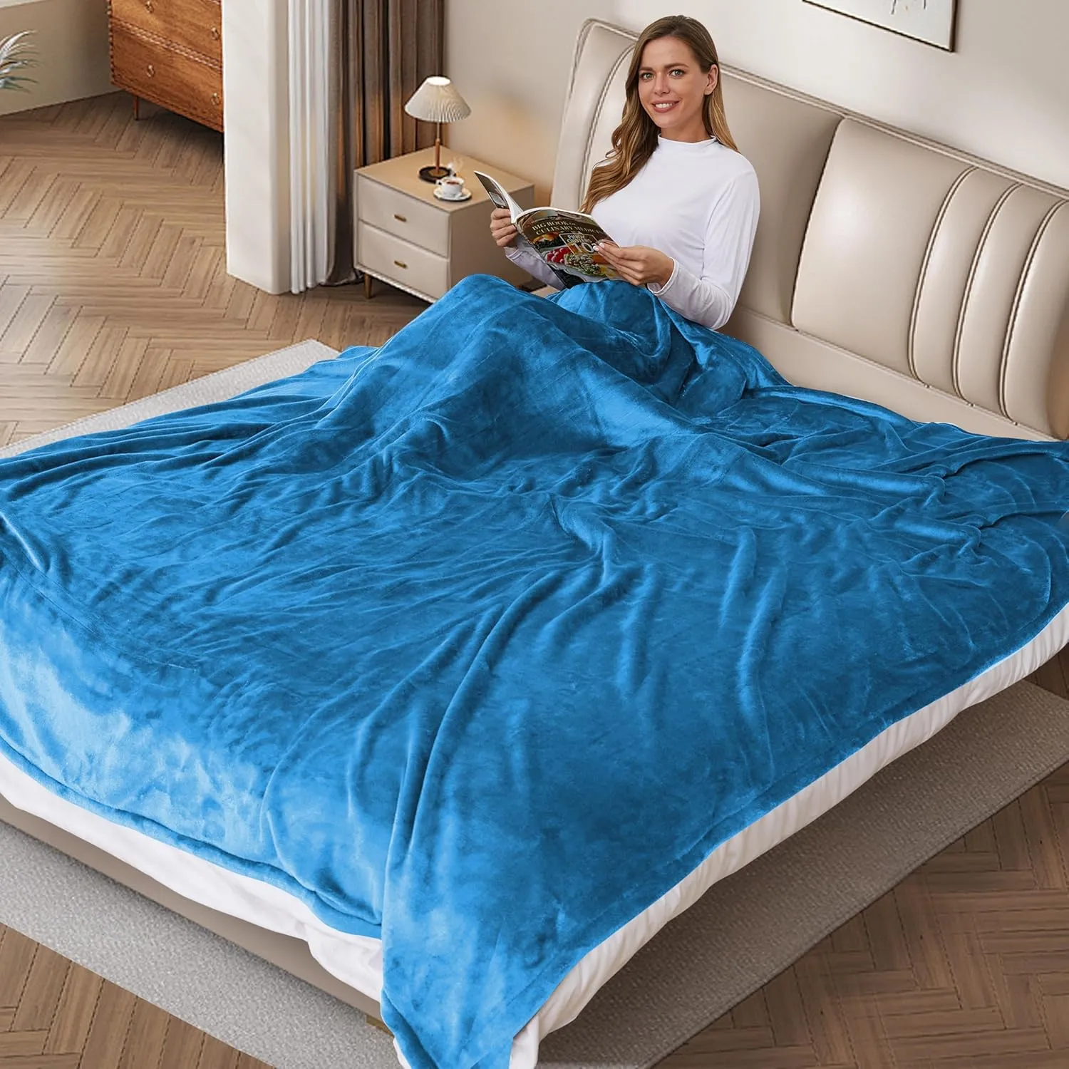 SUNNY HEAT Electric Blanket 72"x84" Full Size Cozy Warm Flannel with 4 Heating Levels & 10 Auto Off, Comfort Heating Blanket, for Bed & Office, Teal