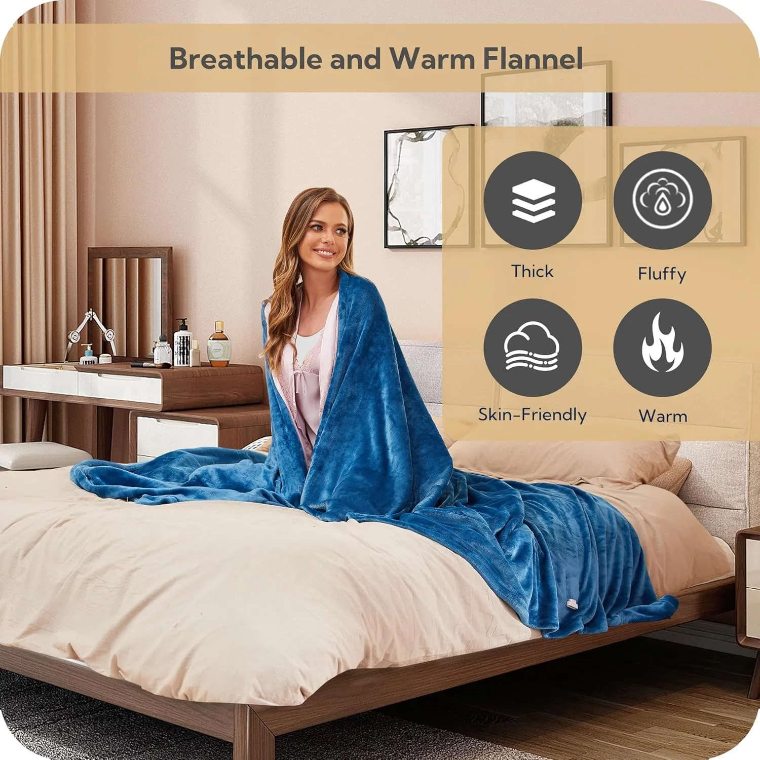 SUNNY HEAT Electric Blanket 72"x84" Full Size Cozy Warm Flannel with 4 Heating Levels & 10 Auto Off, Comfort Heating Blanket, for Bed & Office, Teal