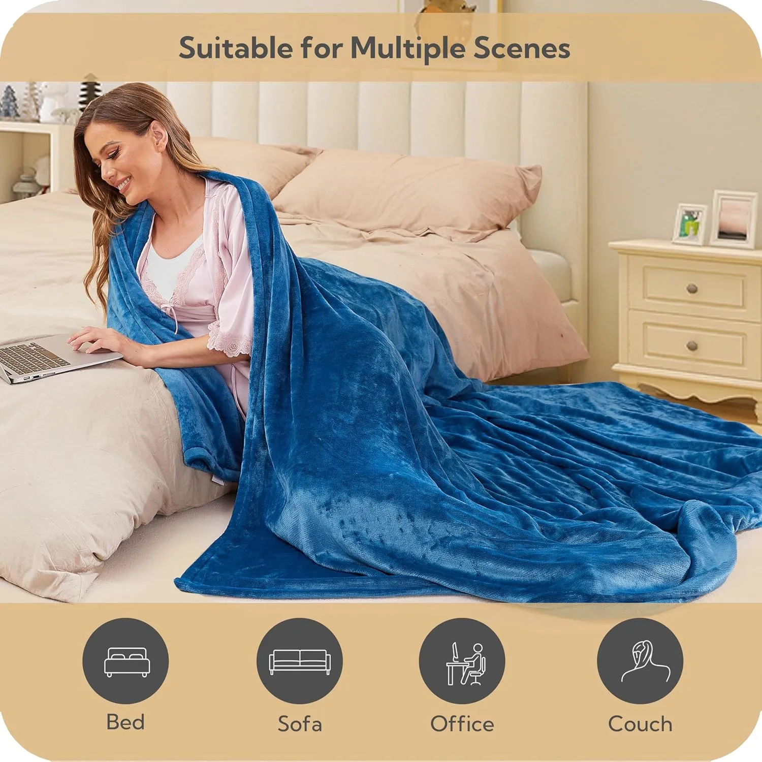 SUNNY HEAT Electric Blanket 72"x84" Full Size Cozy Warm Flannel with 4 Heating Levels & 10 Auto Off, Comfort Heating Blanket, for Bed & Office, Teal