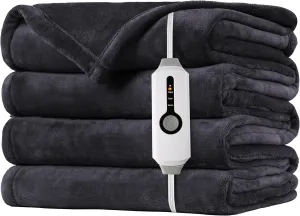 SUNNY HEAT Heated Electric Blanket Full Size 72"x84" - Cozy Warm Flannel Heated Blanket with 4 Heating Levels & 10 Auto Off - Winter Comfort Heating Blanket, Sleep Aid Bedding, Dark Grey