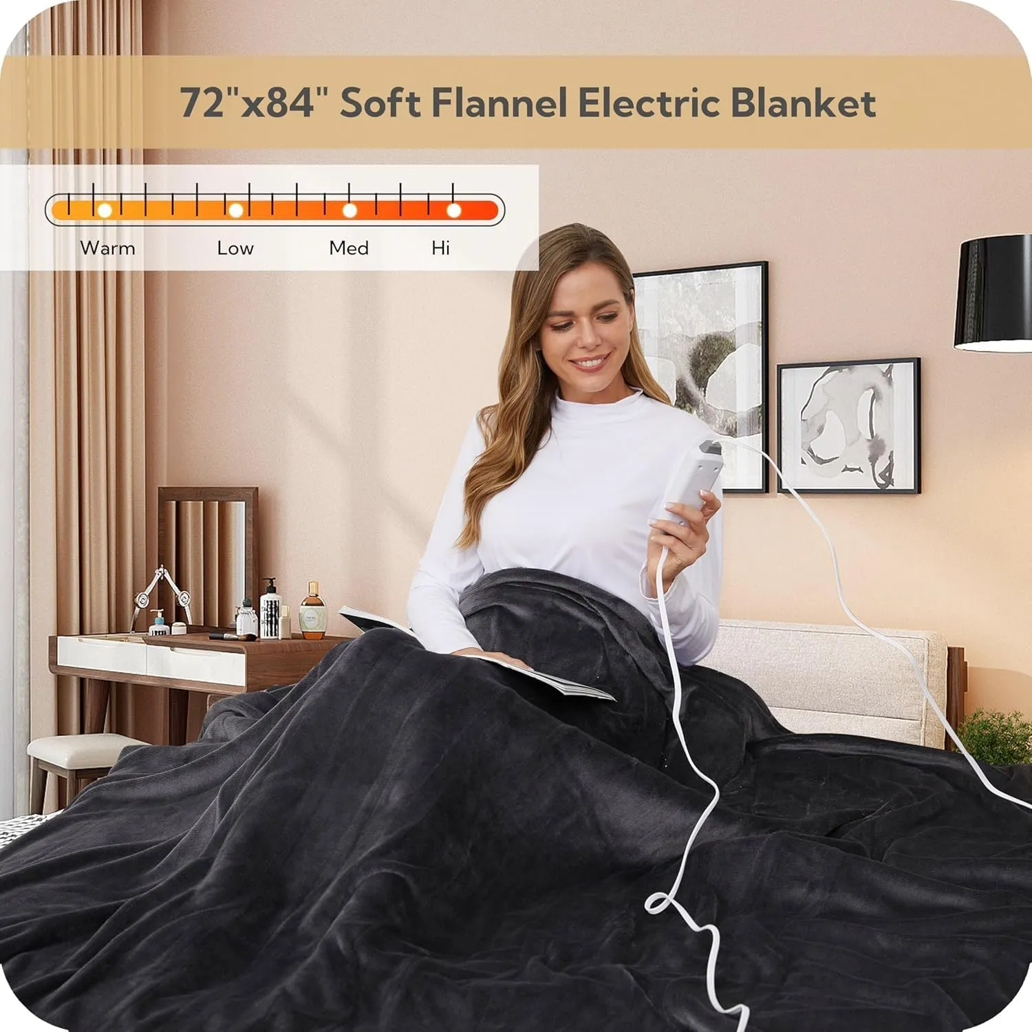 SUNNY HEAT Heated Electric Blanket Full Size 72"x84" - Cozy Warm Flannel Heated Blanket with 4 Heating Levels & 10 Auto Off - Winter Comfort Heating Blanket, Sleep Aid Bedding, Dark Grey
