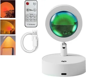 Sunset Lamp Projector,Wireless LED Spot Lights Indoor Battery Operated with Remote, Rechargeable Up Lights Indoor with Timer＆Dimmable,Ambient Lighting, Room Decor, Walls, Artworks, Galleries (White)