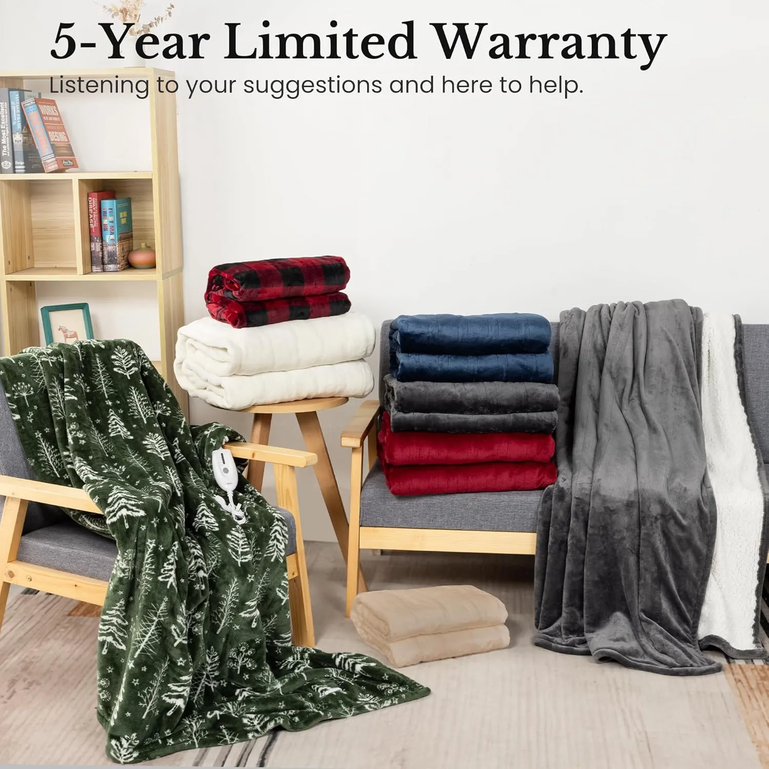 Sunvivi Heated Blanket Queen Size, Electric Throw Dual Control, 5 Years Warranty, 10 Heat Settings, 12 Hours Auto Off, Soft Flannel and Sherpa, Machine Washable, ETL Certified, Grey