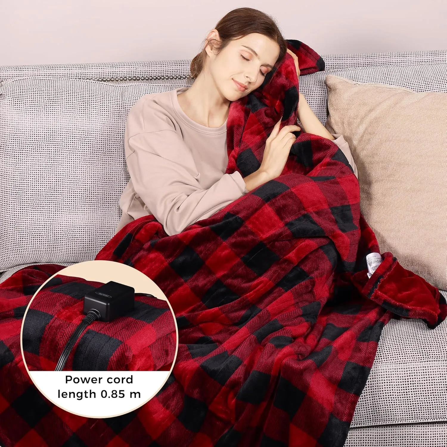 Sunvivi Heated Throw 50" x 60", Electric Blanket Double-Layer Flannel with 4 Heating Settings, 4 Hours Auto Off, 5 Years Warranty, ETL Certified, Machine Washable, Black & Red