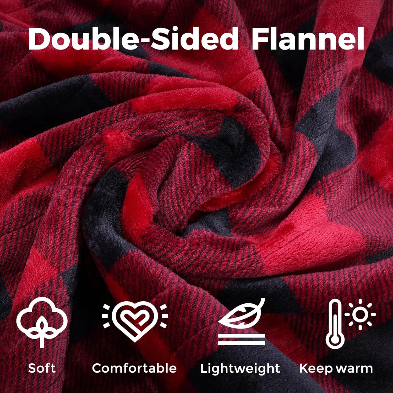 Sunvivi Heated Throw 50" x 60", Electric Blanket Double-Layer Flannel with 4 Heating Settings, 4 Hours Auto Off, 5 Years Warranty, ETL Certified, Machine Washable, Black & Red