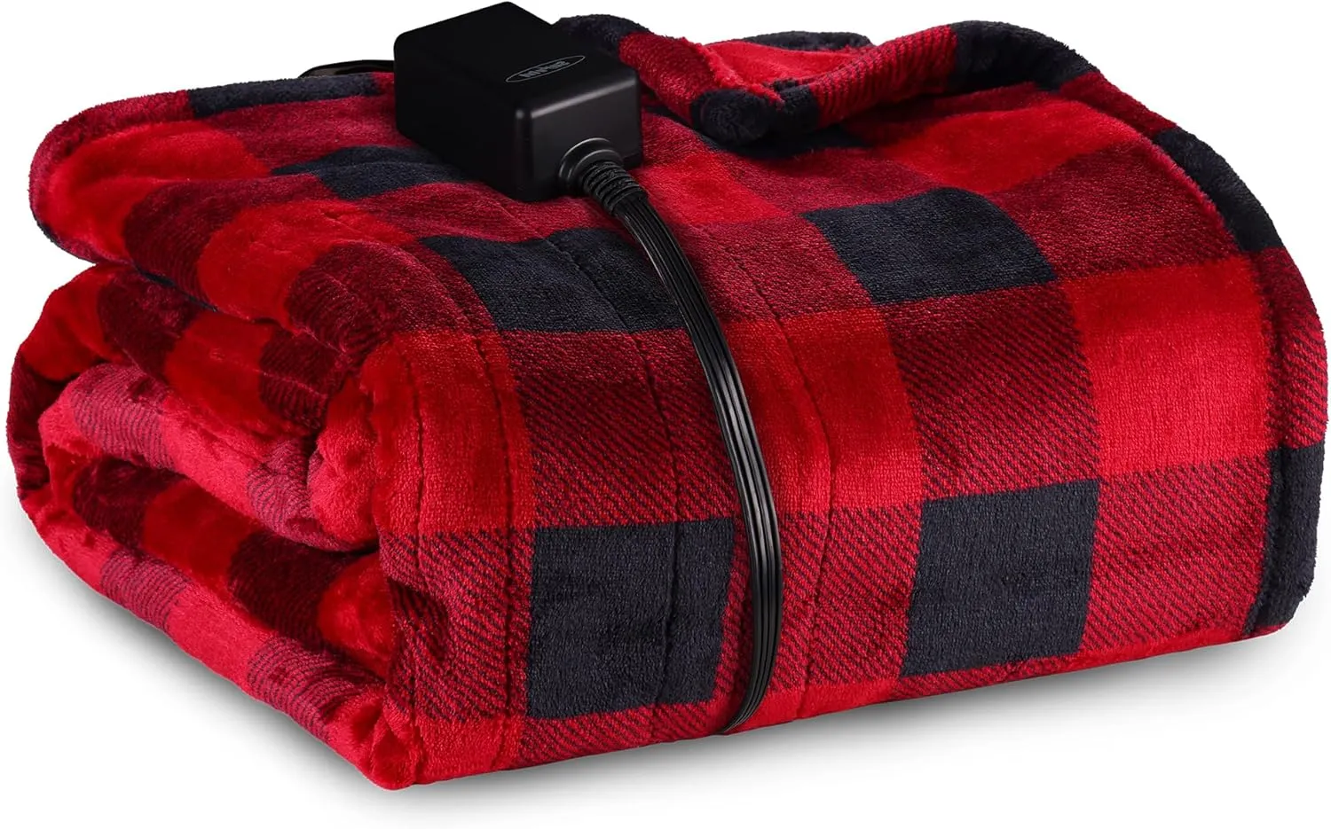 Sunvivi Heated Throw 50" x 60", Electric Blanket Double-Layer Flannel with 4 Heating Settings, 4 Hours Auto Off, 5 Years Warranty, ETL Certified, Machine Washable, Black & Red