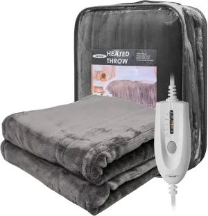 Sunvivi Heated Throw, Electric Blanket Throw 50" x 60", Double-Layer Flannel with 4 Heating Settings, 4 Hours Auto Off, 5 Years Warranty, ETL Certified, Machine Washable, Grey
