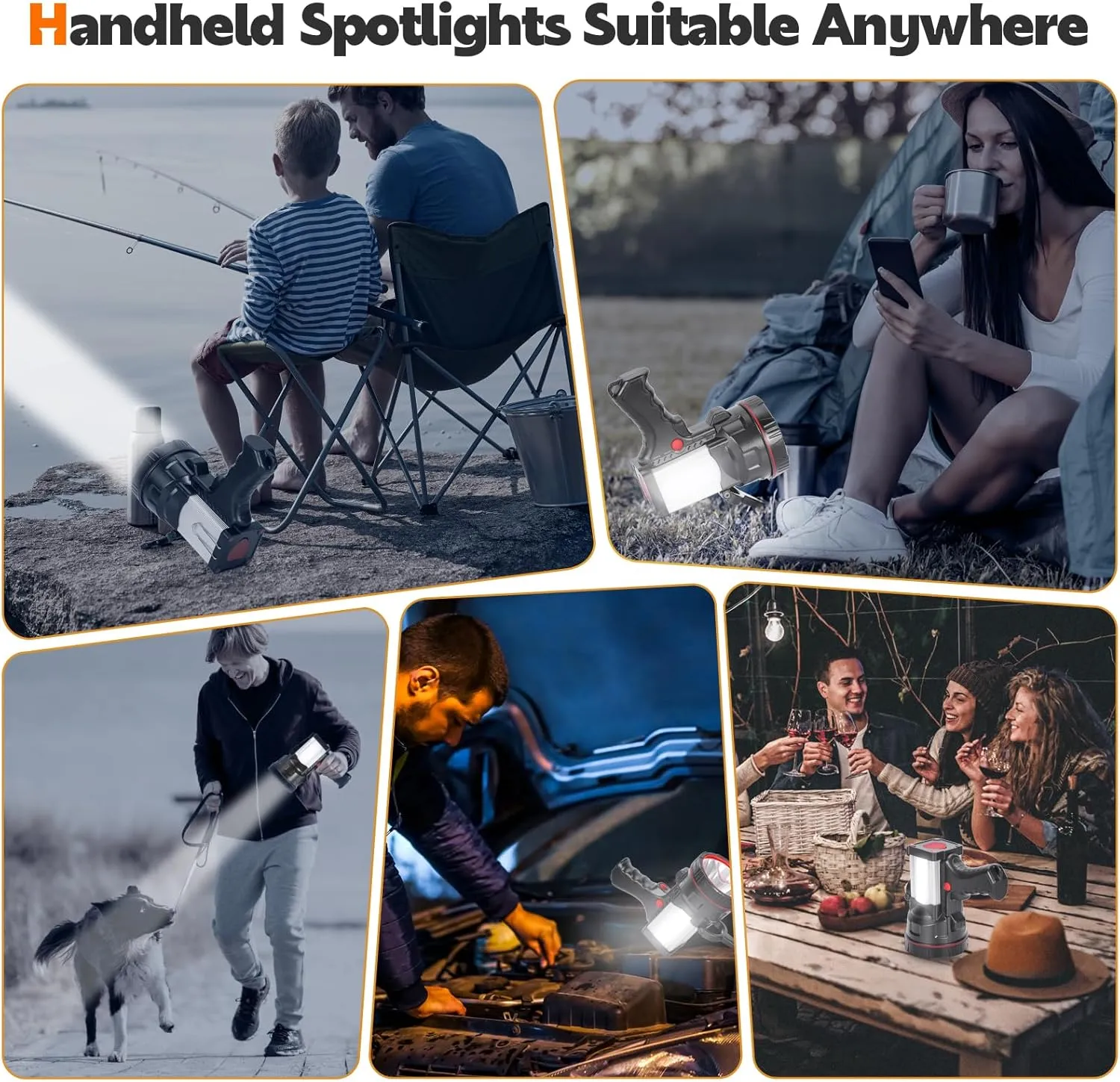 Super Bright Handheld Spotlight Rechargeable LED Flashlight Long Lasting Large Searchlight with USB Output Charger for Outdoor (White Light)