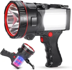 Super Bright Handheld Spotlight Rechargeable LED Flashlight Long Lasting Large Searchlight with USB Output Charger for Outdoor (White Light)