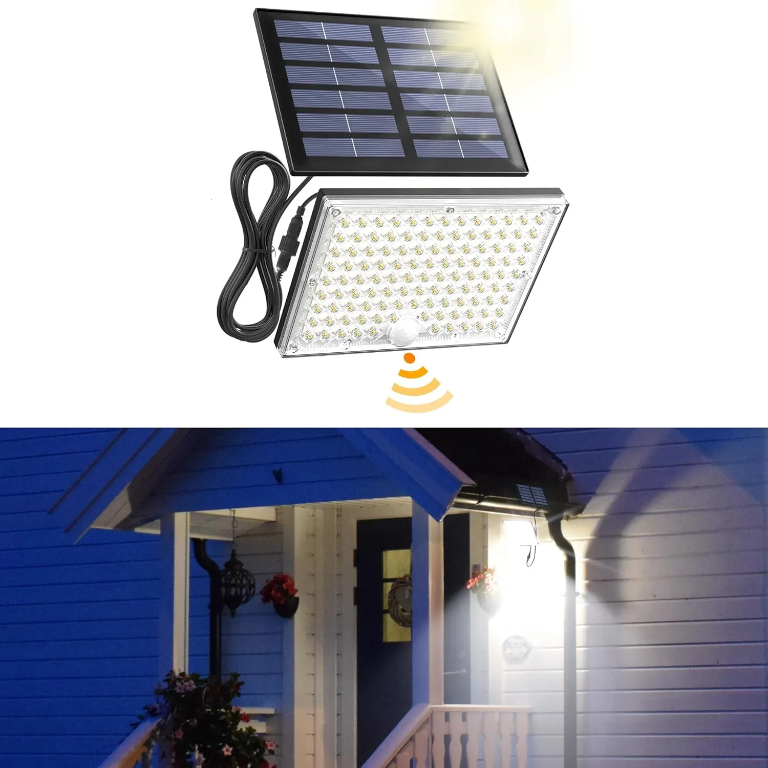 SUPERDANNY Solar Motion Sensor Outdoor Flood Lights with 113 Bright LEDs, Dusk to Dawn Outside Flood Lights with 16ft Cable IP65 Waterproof, Security Light for Garden Barn Porch 1 Pack