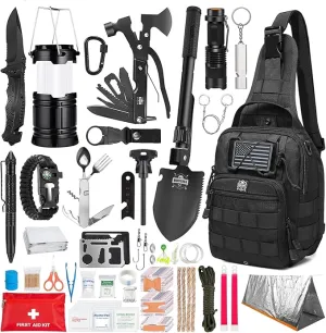 Survival Kit, 265 Pcs, First Aid Kit, Bug Out Bag, Hiking Gear Essentials, Emergency Outdoor Gear and Equipment, Molle System, EDC, Camping Accessories, Hunting, Gifts for Men.
