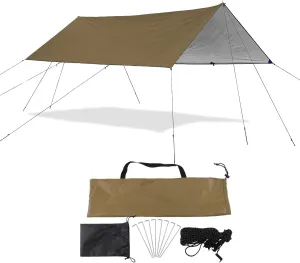 Sutekus Camping Tarp Rain Fly Tarp Waterproof Tent Tarp Lightweight Ripstop Fabric 12FT Extra Large Tarp (Khaki)