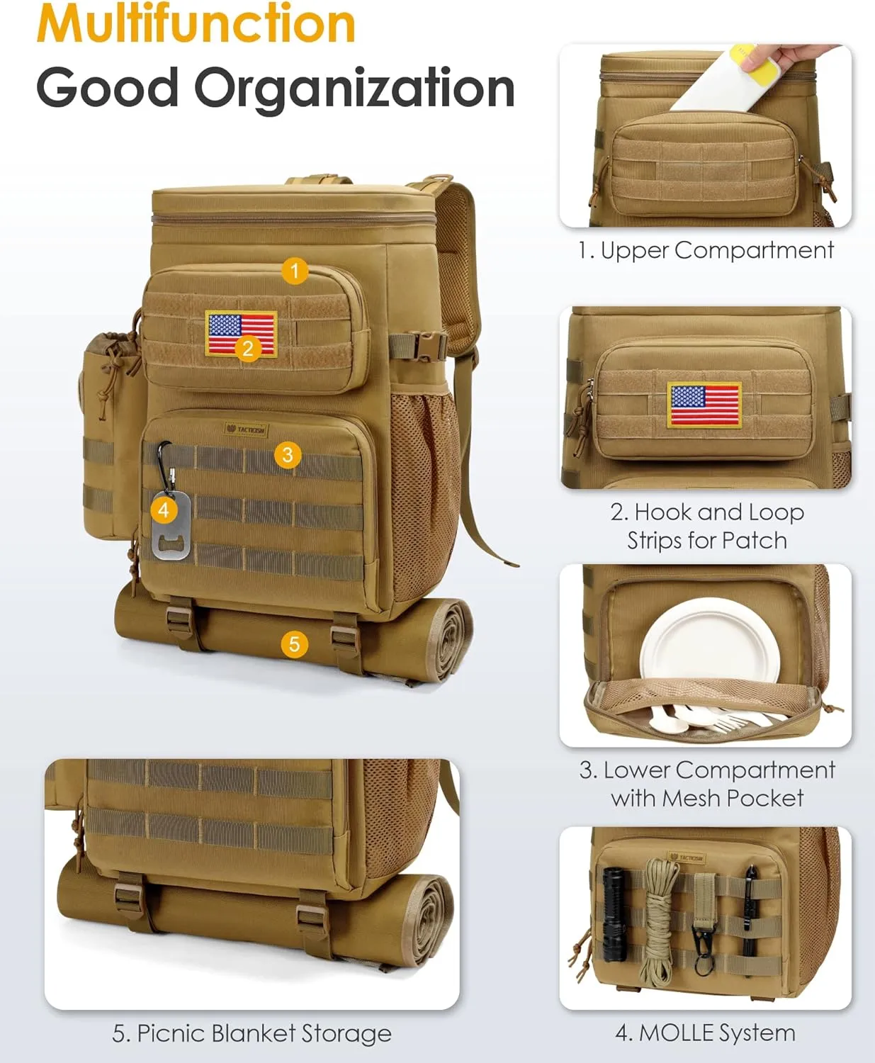 TACTICISM Tactical Cooler Backpack 25L - Molle Insulated Lunch Backpack for Men Women Adult - Heavy-Duty Waterproof Leak Proof Cooler Bag Ice Chest as Gift for Work Camping Fishing Hiking Accessories