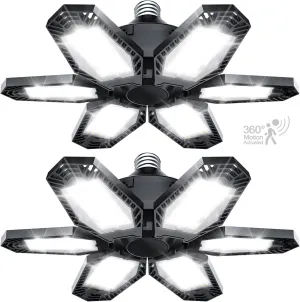 TANBABY 2 Pack Motion Sensor Garage Light, Total 30000LM Deformable Garage Lighting, 150W LED Ceiling with Motion, Ultra Bright Motion Activated LED Shop Light for Attic, Basement