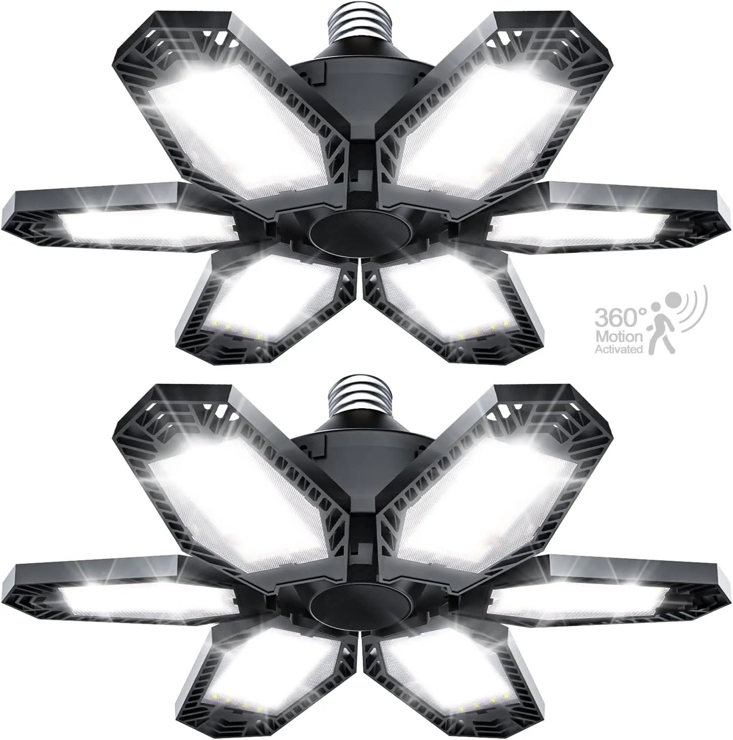 TANBABY 2 Pack Motion Sensor Garage Light, Total 30000LM Deformable Garage Lighting, 150W LED Ceiling with Motion, Ultra Bright Motion Activated LED Shop Light for Attic, Basement