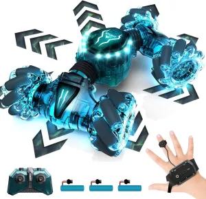 Tecnock Remote Control Car for Boys Girls, 2.4GHz 4WD Gesture Sensing RC Stunt Car Toys - 360° Rotating Double Sided Hand Controlled RC Cars with LED Lights, Gifts for Kids