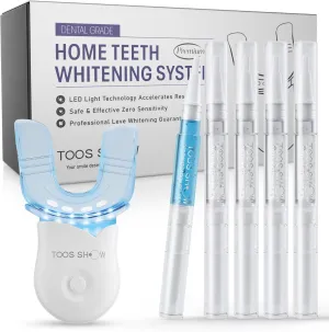 Teeth Whitening Kit for Sensitive Teeth,with 4 Carbamide Peroxide Pen & 1 Remineralization Pen,LED Accelerator Light Non,Tooth Whitener Professional Oral Care Gently Yet Effectively Removes Stains