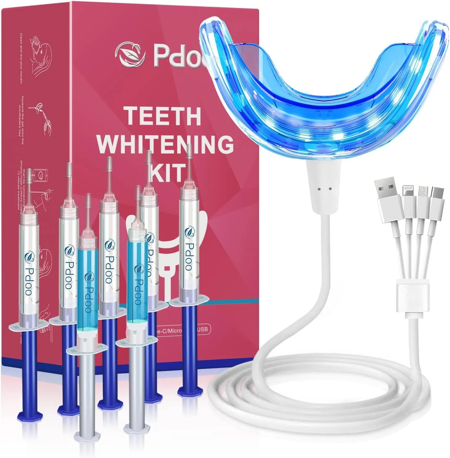 Teeth Whitening Kit with LED Light for Sensitive Teeth, Fast Results for Brightening at Home, Teeth Whitening Gel Helps Remove All Kinds of Stains