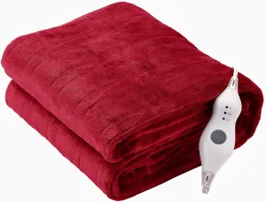 Tefici Electric Heated Blanket Throw, Super Cozy Soft 2-Layer Flannel 50" x 60" Heated Throw with 3 Heating Levels & 4 Hours Auto Off, Machine Washable, ETL&FCC Certified, Home Office Use, Red