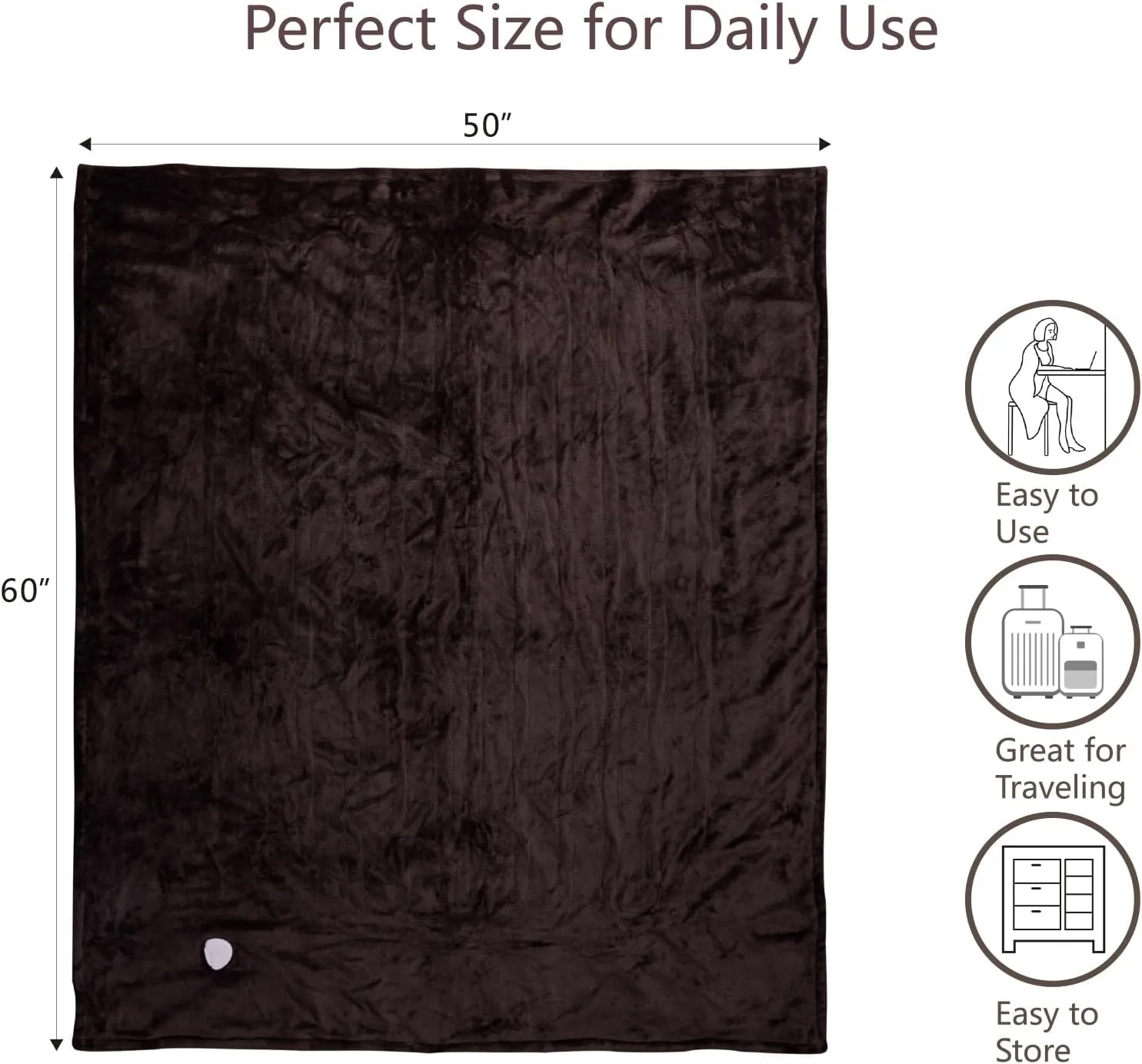 Tefici Electric Heated Blanket Throw, Super Cozy Soft 2-Layer Flannel 50" x 60" Heated Throw with 3 Heating Levels & 4 Hours Auto Off, Machine Washable, ETL&FCC Certified, Home Office Use,Brown